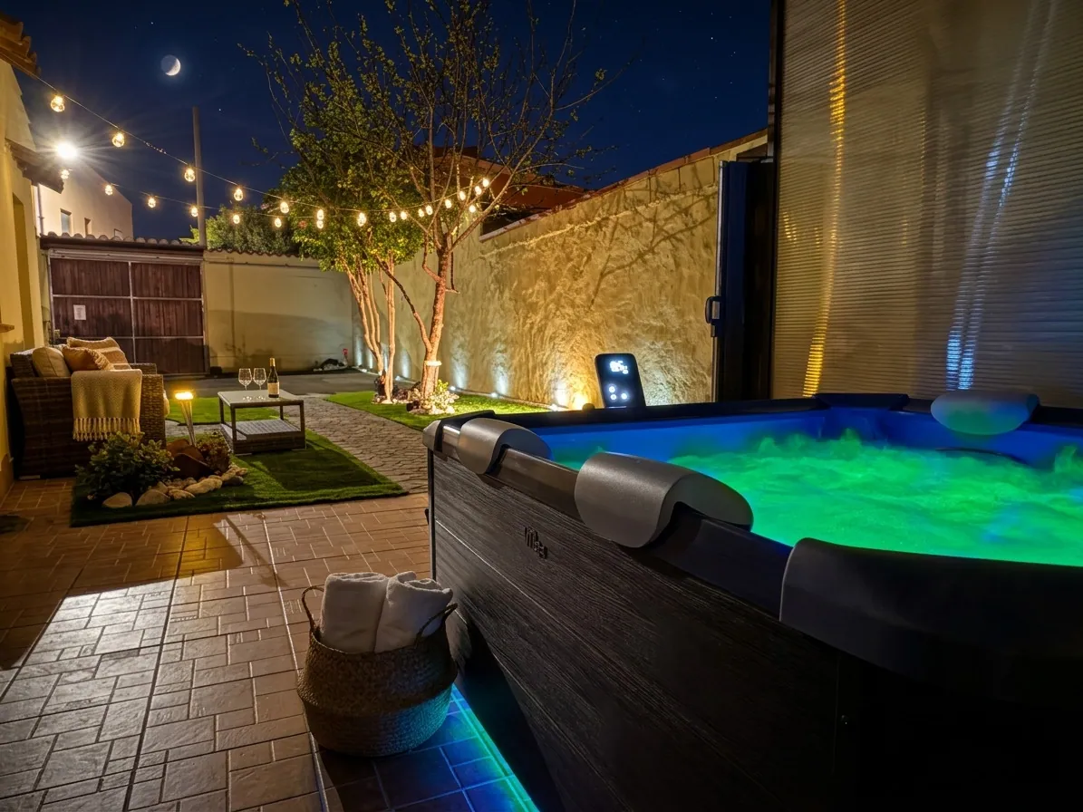 Oasi Relax & Jacuzzi Home, jacuzzi illuminata di sera