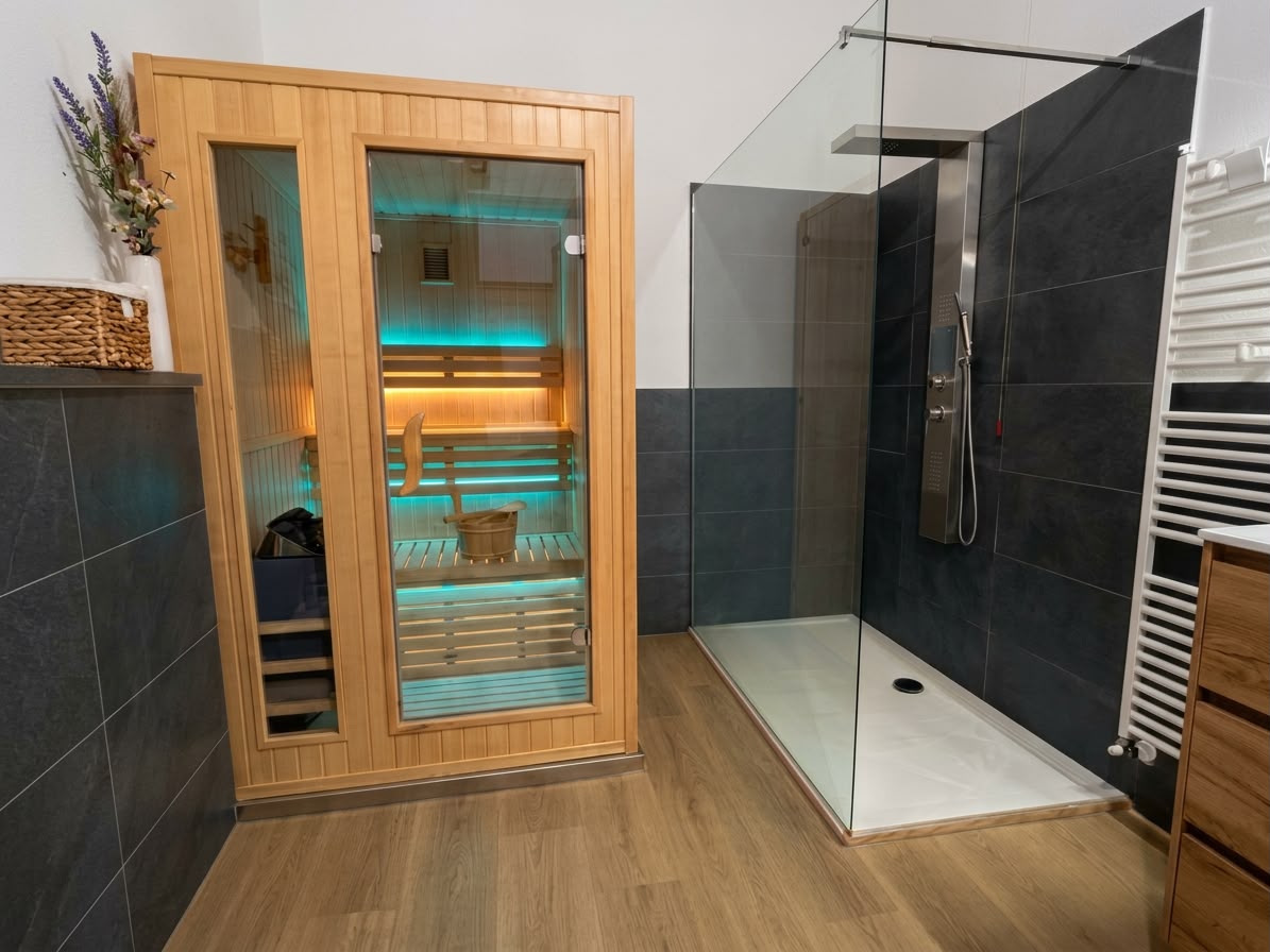 Sauna finlandese interna nella Private Sauna & Jacuzzi Home